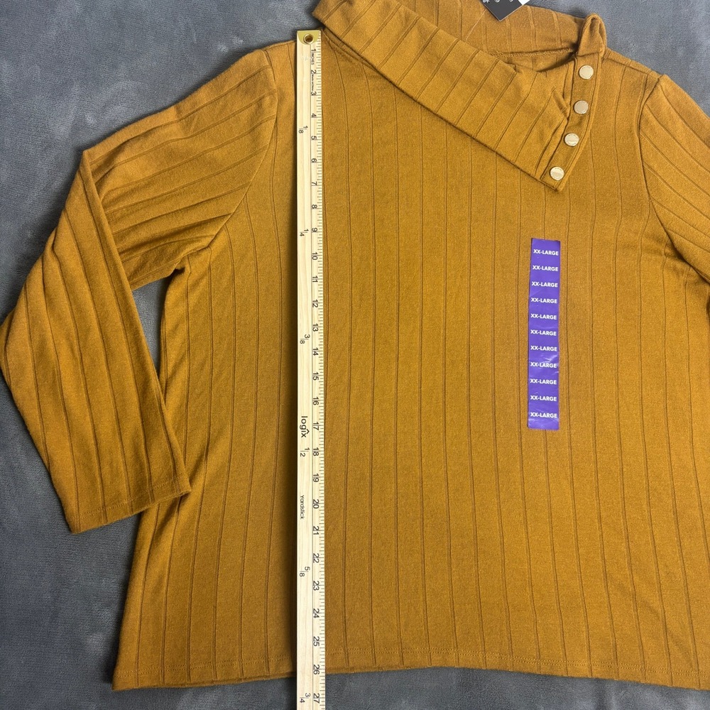 Rafaella Womens XXL Mustard Yellow Ribbed Cowl Neck Button Top RSKFE060 NWT - Picture 6 of 7
